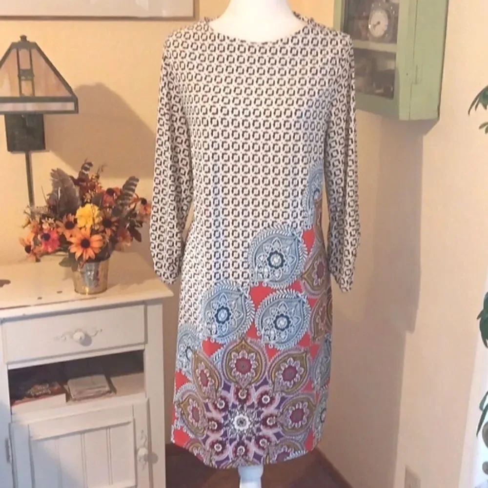 Chico's Printed Ruched Sleeve Dress